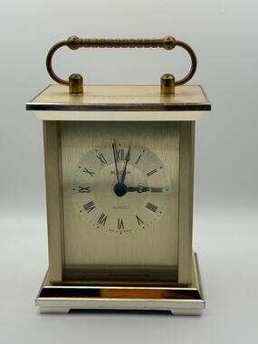 Bulova Quartz Brass Carriage Desk Clock Made in West Germany Engraved Works